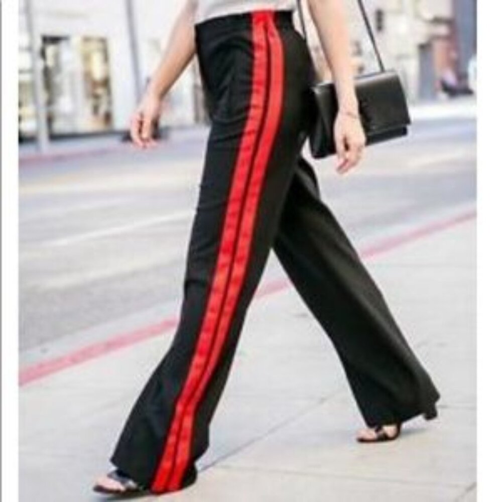 Express Wide Leg High Rise Side Stripe Pants Black Size Large - NEW